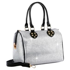 Stunning Rhinestone Bling Silver and Black Handbag Purse